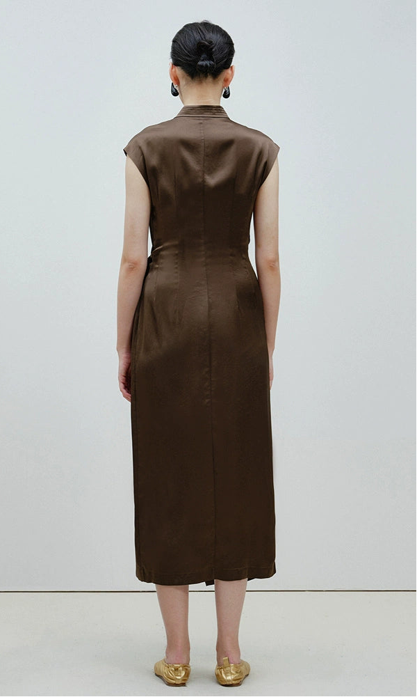 ZHUCHONGYUN diagonal placket pleated waist dress-LING.