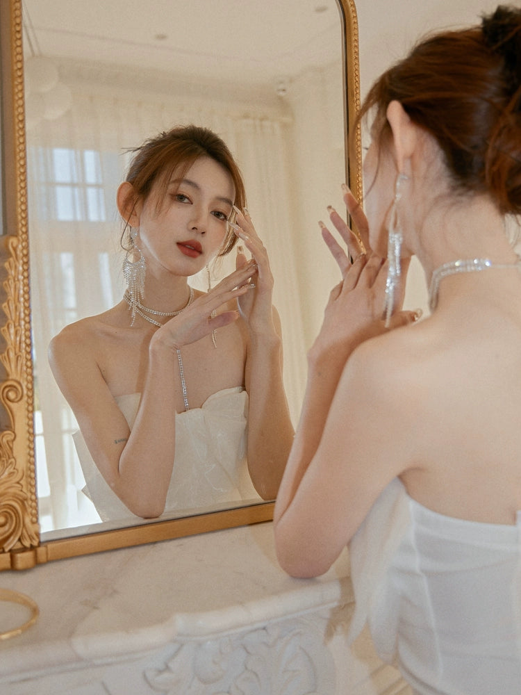 DOLLY Elegant White French Style Big Bow Long Fish Tail Cocktail Dress-FREYA