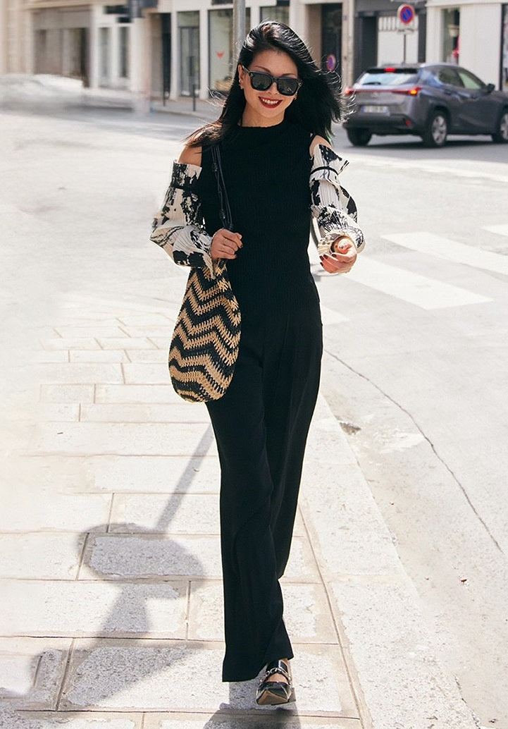 COMME MOI Lu Yan designer new women's off-the-shoulder printed sleeve shirt - DEAR .