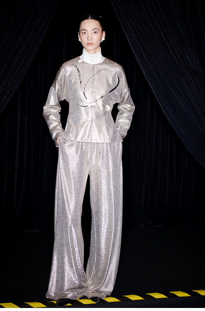 M essential Mackay designer Angan knit round neck waist cinched top loose pant - Sakl