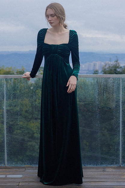 GOUDIN long dark green vintage velvet evening party-BOGNA.
