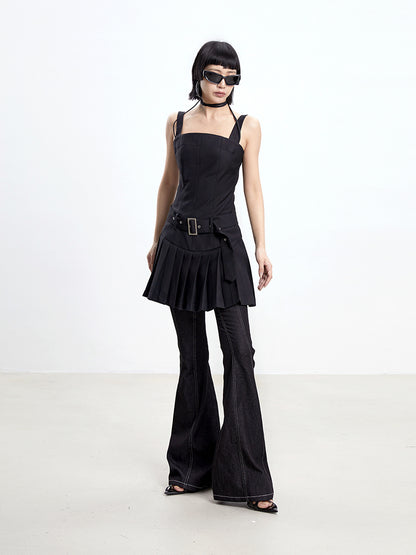 TINY IN women's summer pleated little black slip dress -PIPE