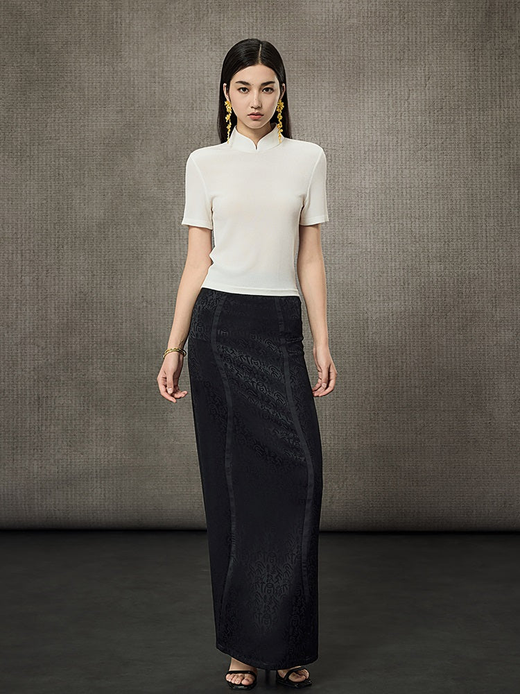 HECO Disc Button Acetate Knit Drop Neck T-Shirt - ROMAN.