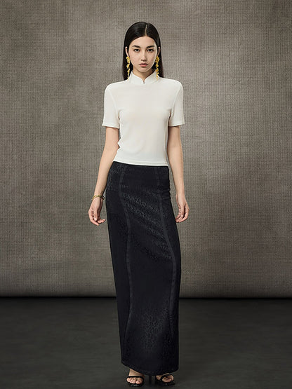 HECO Disc Button Acetate Knit Drop Neck T-Shirt - ROMAN.