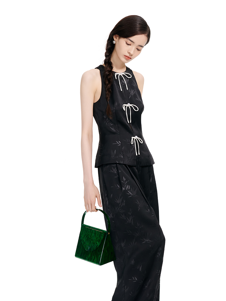 YES BY YESIR | Bamboo Shaved Shoulder Top Jacket and Pant Set -JIAYING.