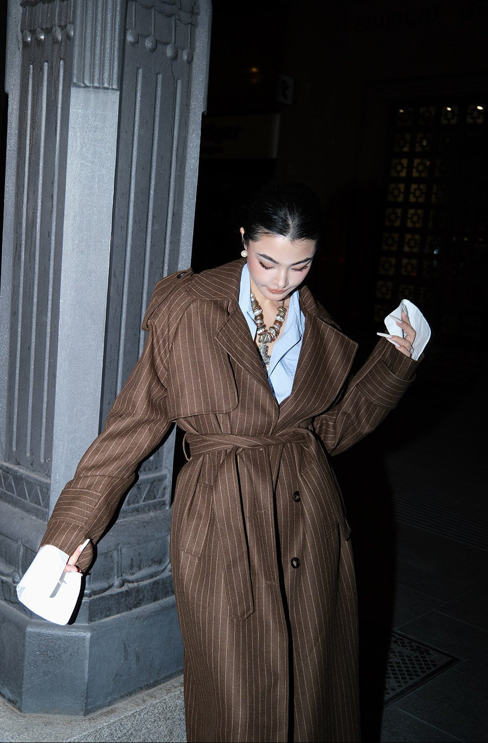 MEI SANGUAN Striped Double-Breasted Trench & Slacks Suit - ZAYDEN