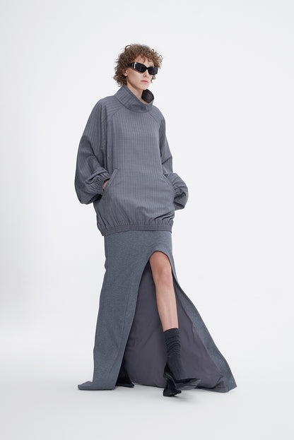 ANNAKIKI Designer Curved Casual Sweat Slit Maxi Skirt-FUKU