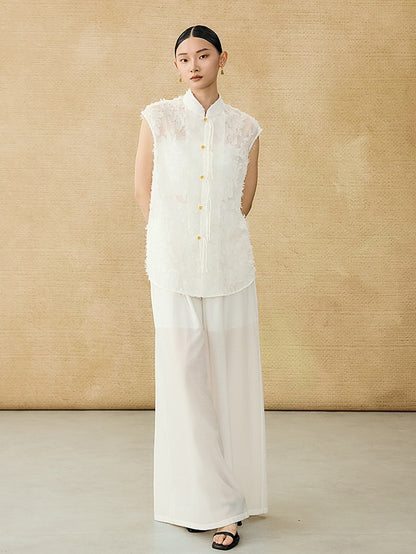 HECO Chinese Style Stand-up Collar Cut Flower Sleeveless Shirt - HELD .