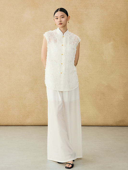 HECO Chinese Style Stand-up Collar Cut Flower Sleeveless Shirt - HELD .