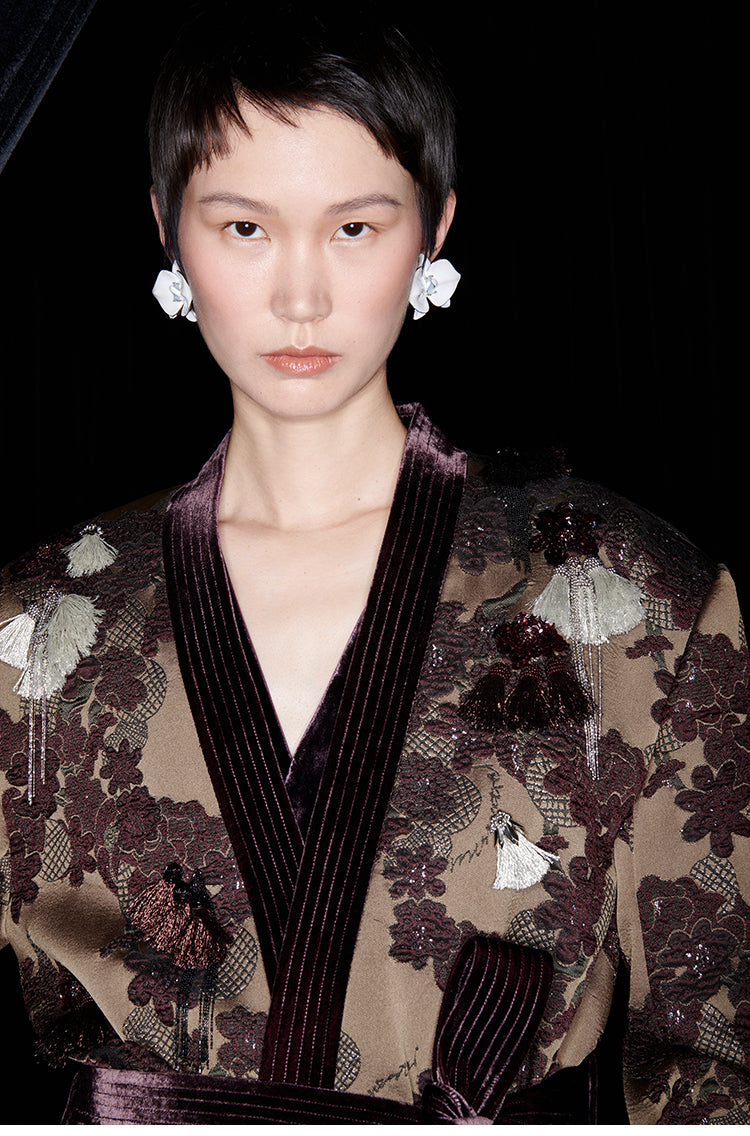 M essential Mackay designer brown tassel beaded broad-shouldered Jacket top - Soliy.