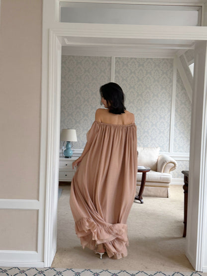 MEI SANGUAN Sand Color One-Line Collar Sleeveless Loose Dress - FATIMA