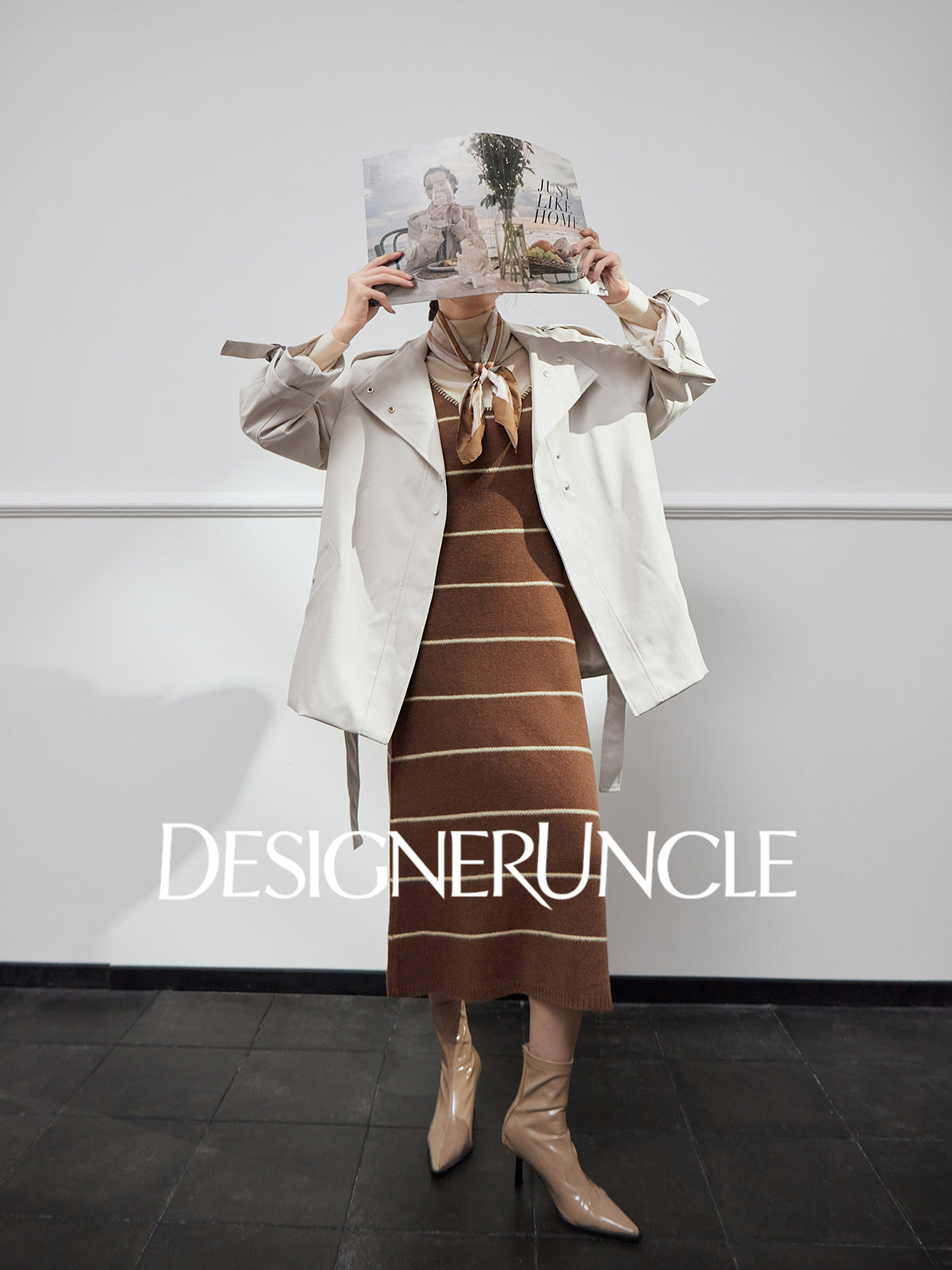 DGU "Suqi" beige trench coat loose mid-length commuter versatile slimming top - Charlotte.