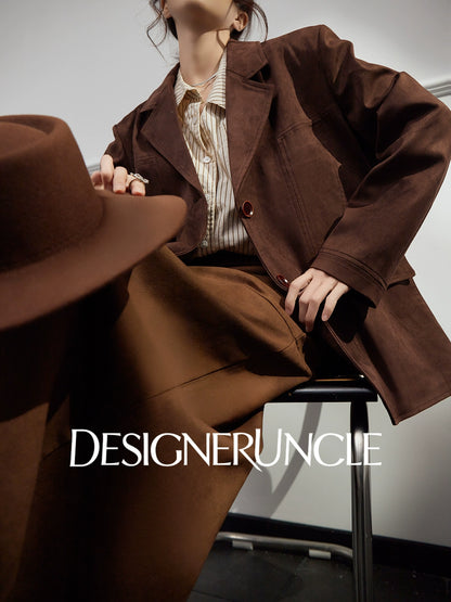 DGU "Twilight" brown blazer new high-end loose slimming suit top - PIECE.