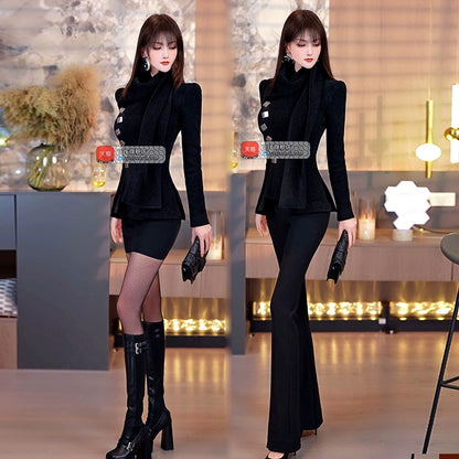 VJE Short Black High Neck Wide Shoulder Jacket - MILA.