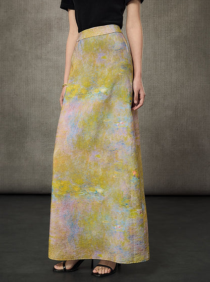 HECO Oil Painting Print High Waist Slim Skirt- SHIELD.