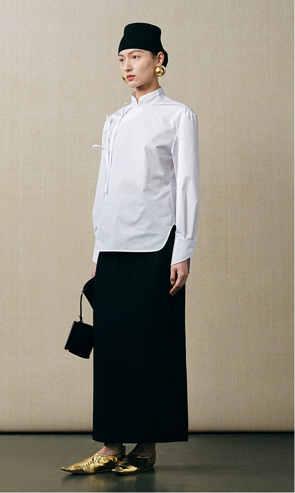 ZHUCHONGYUN Chinese diagonal strap long-sleeved white shirt -EJAE.