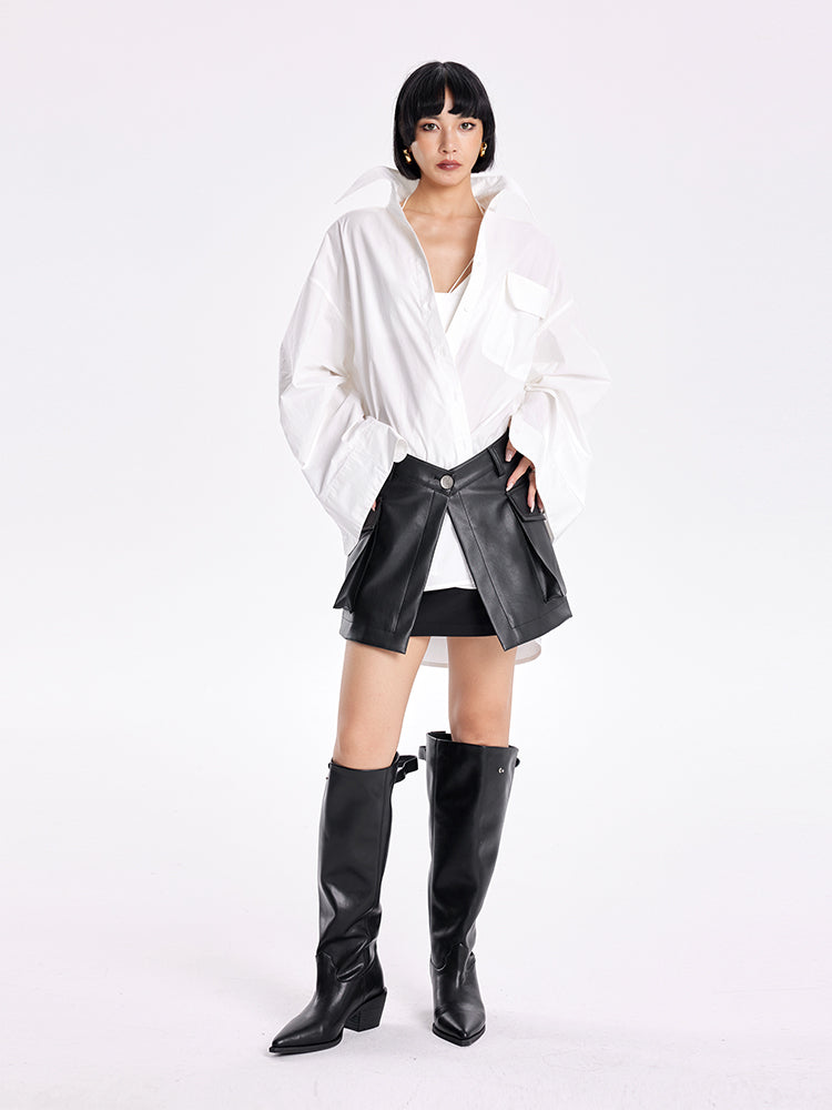 TINY IN high-waisted leather detachable two-piece skirt -SOMT