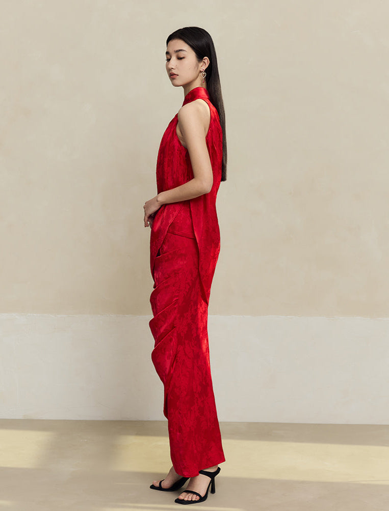 HECO Acetate Pleated Vest Sleeveless Top Skirt Set - prue.