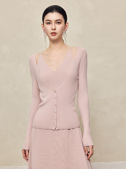 HECO Two Layered Knitted Long Sleeve Tops for Women - LIFE.