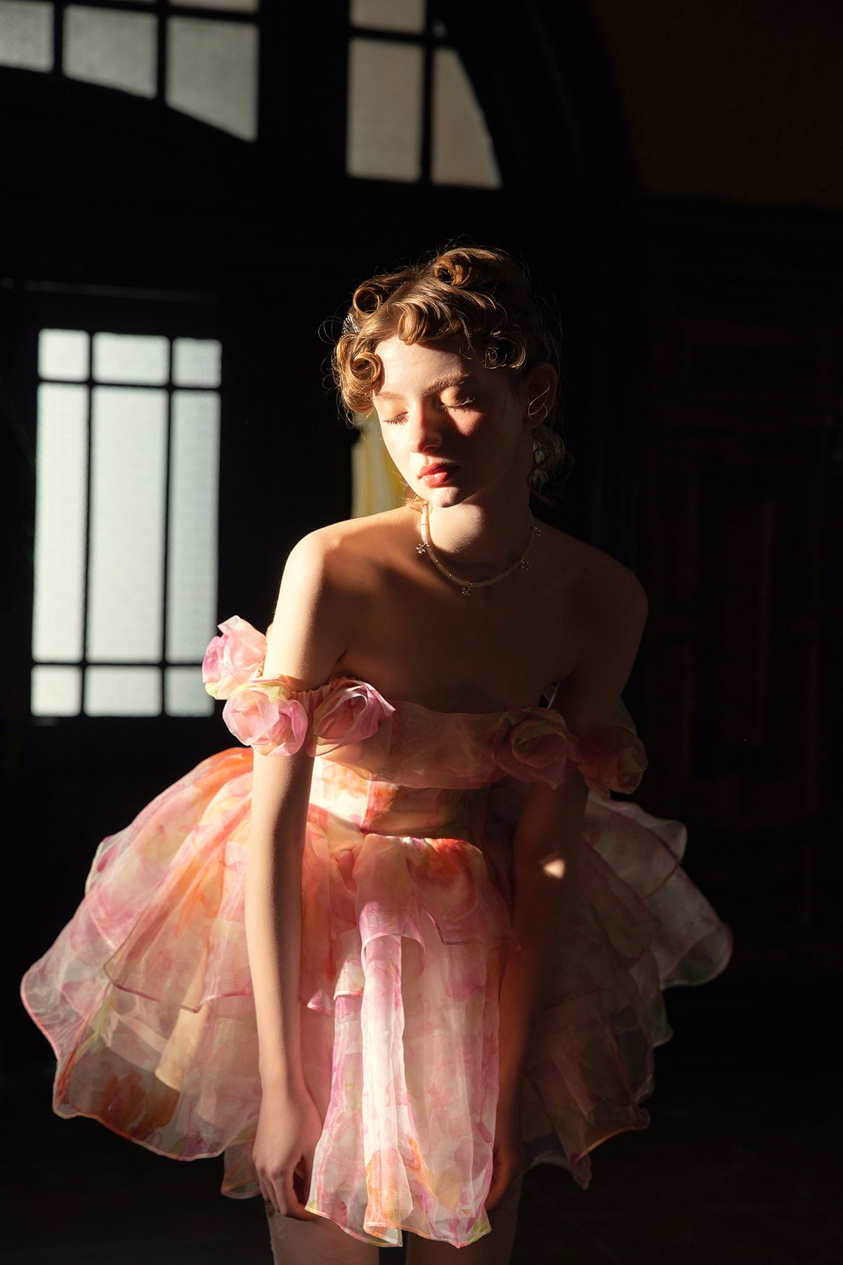 UNOSA pink three-dimensional flowerone-shoulder princess fluffy tutu balet dress - Donna