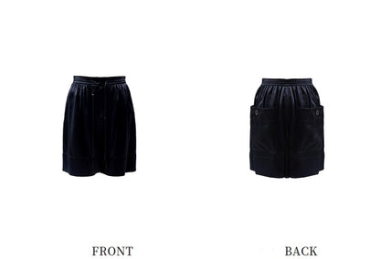 ZHUCHONGYUN  black flower bud drawstring belt loose shorts--REVY.