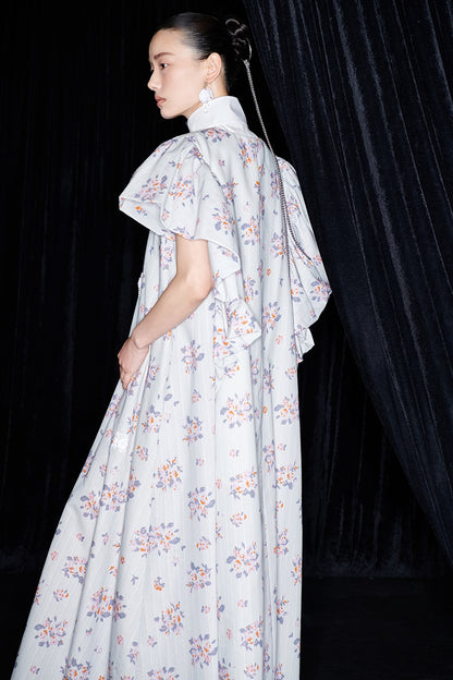 M essential Mackay designer Jinghe Printing floral nail bead puff sleeve dress - HAPPY.