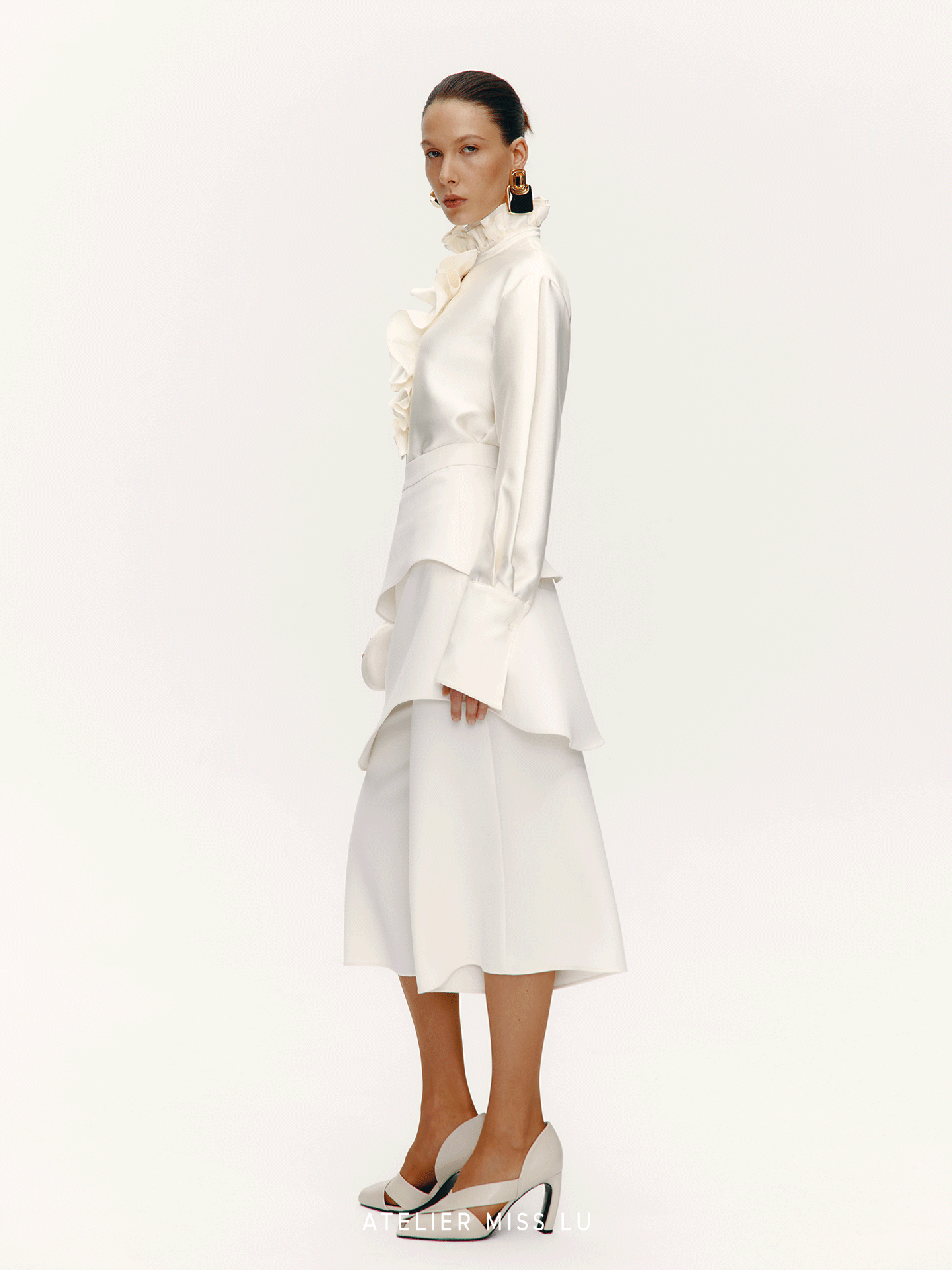 ATELIER MISS LU Court Wind Pleated Design Shirt Top - SUTH
