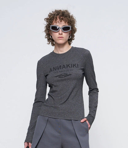 ANNAKIKI Autumn Niche Combination Logo Print Long Sleeve T-Shirt-DAICHI