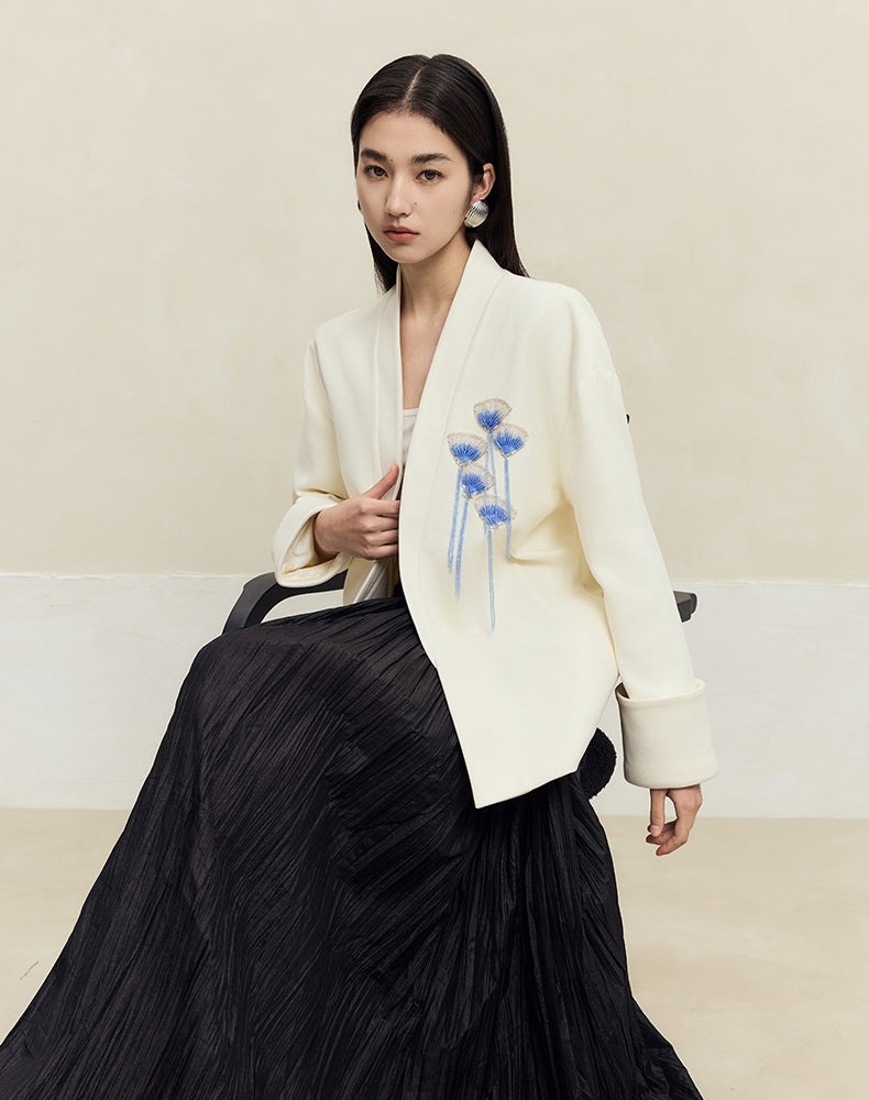 HECO Handmade Fan Bead Shoulder black white Blazer Women -sent.