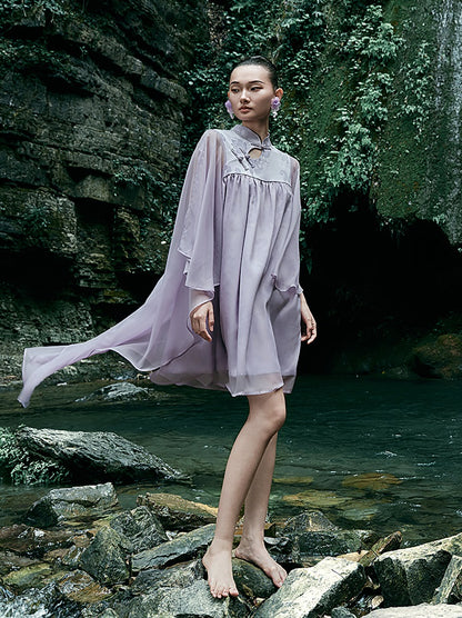 HECO [Feng Wu Clear Sleeves] New Chinese Standing Collar Buckle Flowing Dress- CLOAK.