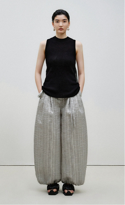 ZHUCHONGYUN Summer Silver Striped Pleated Airy Bloomer Pants--CELTY