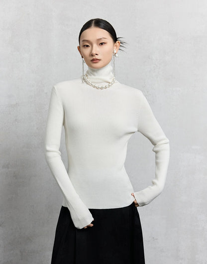 HECO Plain Base Layer Top High Neck black white red apricot Long Sleeve Knit Sweater - nice.