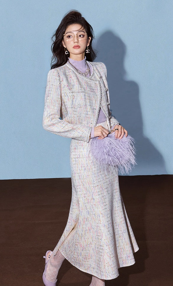 CHICHY Mermaid Fragrance Tweed Mermaid Skirt Two-Piece Set-GIGI