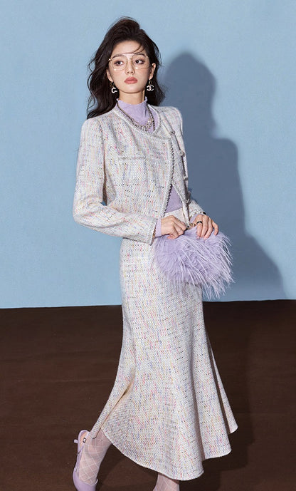 CHICHY Mermaid Fragrance Tweed Mermaid Skirt Two-Piece Set-GIGI