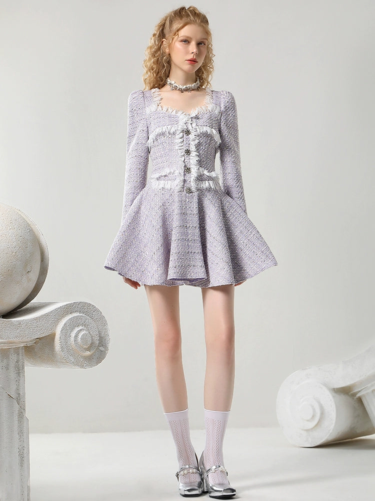 CHECOCRE Stubble Temperament Elegant Style Purple Short Dress - KEYLITH