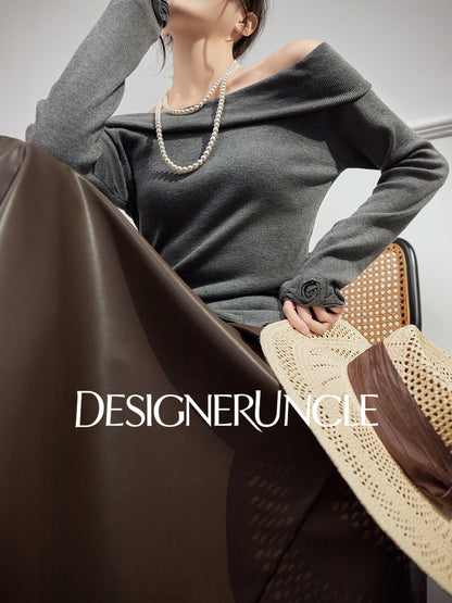 DGU|Gray Knitted Sweater Niche Long-Sleeved Top  - GLORY.