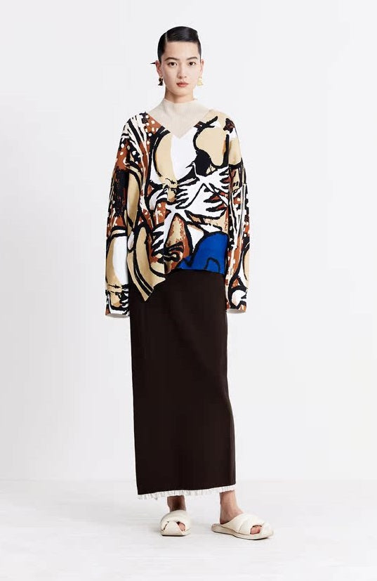 ZHUCHONGYUN autumn wool patchwork knitted straight skirt--YUKIO.