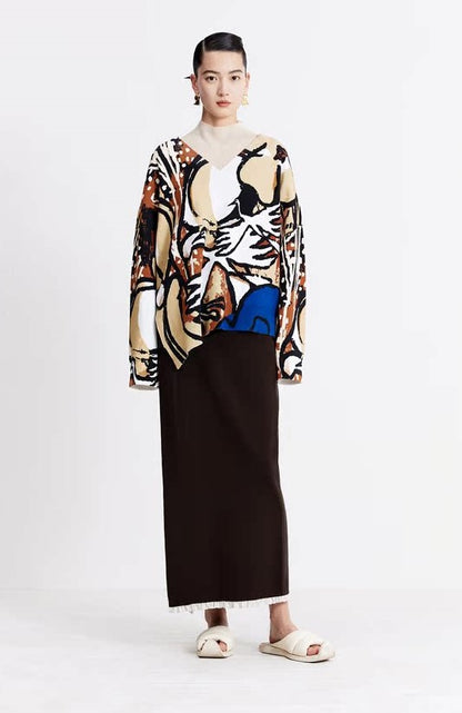 ZHUCHONGYUN autumn wool patchwork knitted straight skirt--YUKIO.