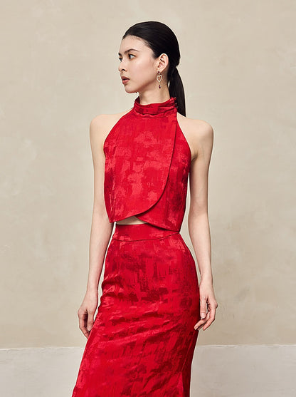 HECO Jacquard Fishtail High Waist Red Purple White Skirt Women - GRAVITY.