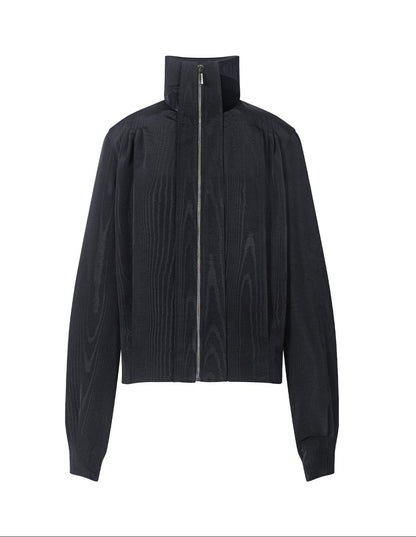 TUYUE Stand Collar Zipper Cropped Silhouette Jacket - HELEN.