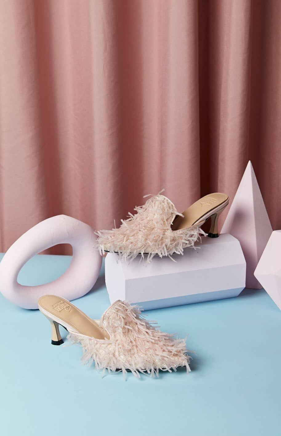 B-FEI fringed sandals slippers mules kitten heels-MUMT.