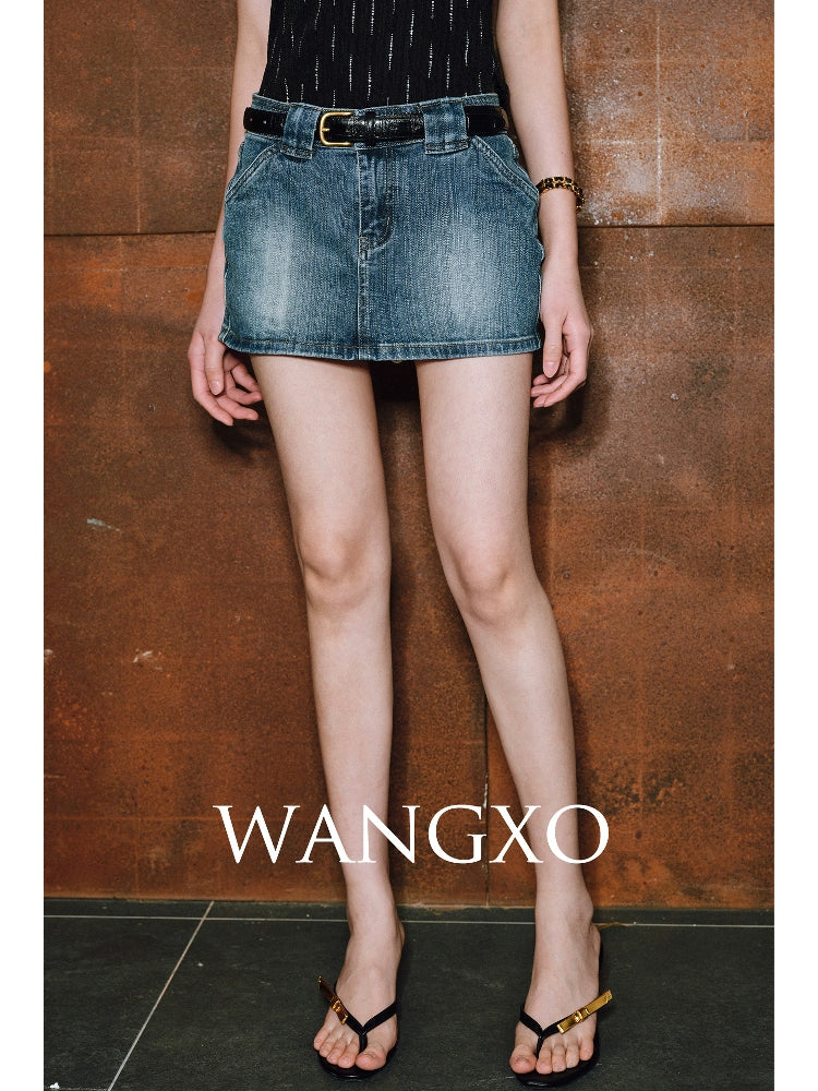 WANGXO| Micro-Elastic High-End Long-Staple Cotton Double Wash High-Waisted A-Line Short Denim Culottes - Clara