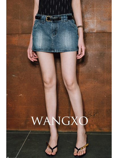 WANGXO| Micro-Elastic High-End Long-Staple Cotton Double Wash High-Waisted A-Line Short Denim Culottes - Clara