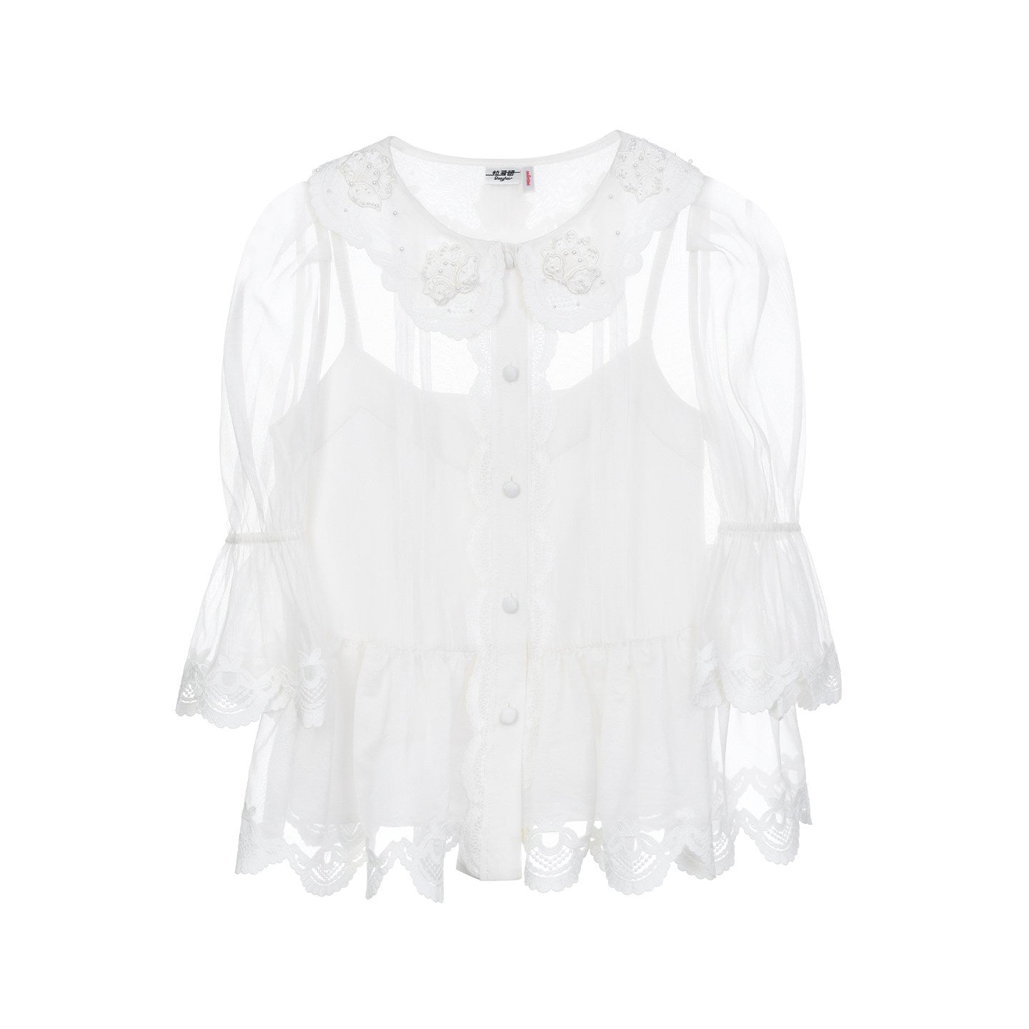 FAME Court Style Organza Embroidered White Top - JASMINE.