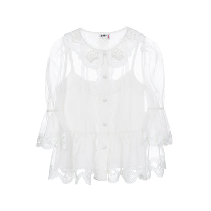 FAME Court Style Organza Embroidered White Top - JASMINE.