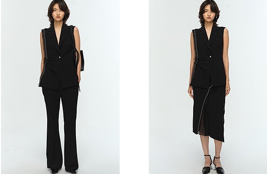 COMME MOI Lu Yan designer's new women's acetate lapel sleeveless slim suit - BROKEN.