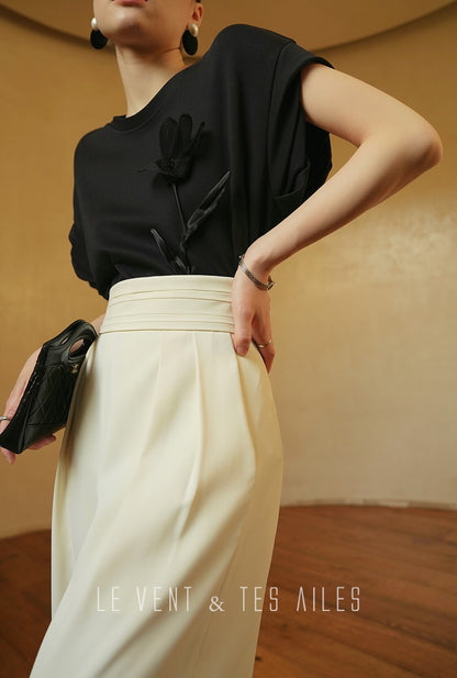 LE VENT&TES AILES  handmade Lush 100 cotton 3d flower short-sleeved top-Lyra