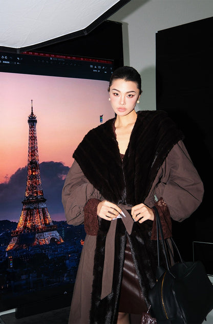 MEI SANGUAN Rust Fur Collar Large Lapel Jacket- JULIA
