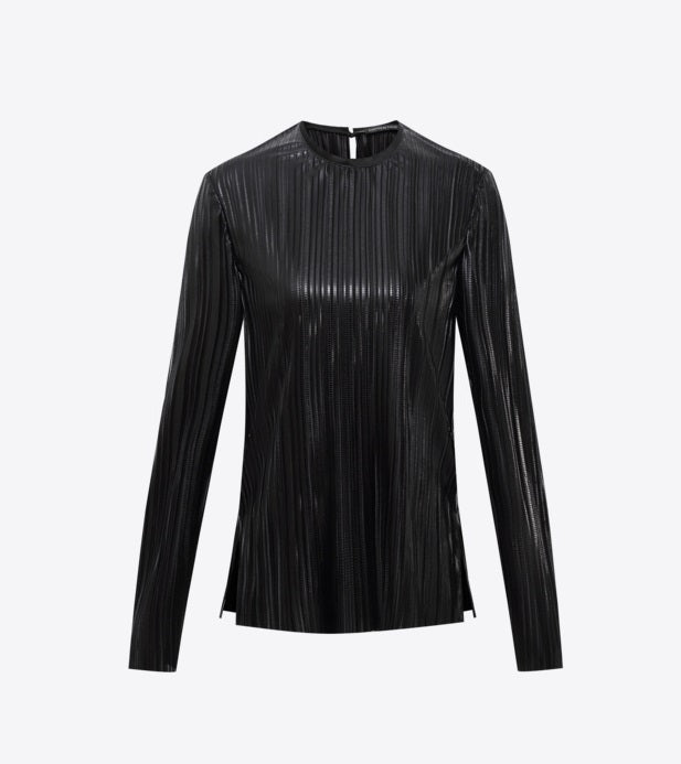 COMME MOI Lv Yan designer women's pin-pleated crewneck top commuter shirt - IVY.