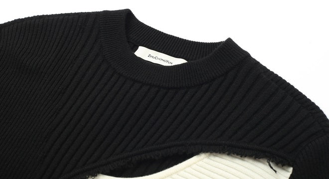 ZHUCHONGYUN Color Blocking Design Long Skirt Knitted Dress-STAN.